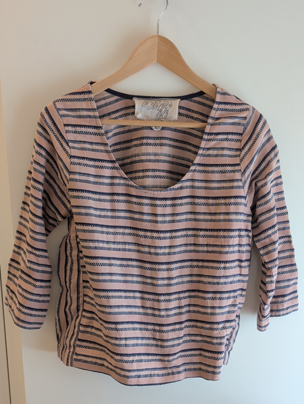 Ace & Jig Pink and Navy Striped Scoop Neck Long Sleeve Top